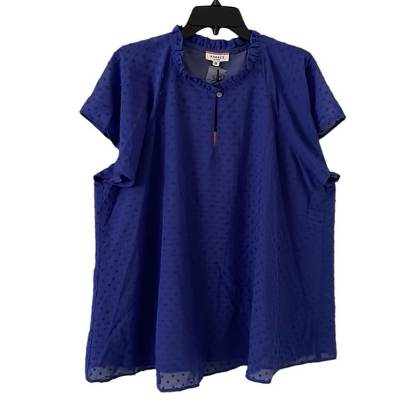 ANDREE BY UNIT Tops - Andree By Unit Women's Blue Eyelet Button Keyhole Sleeveless Top Size 2X‎